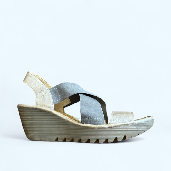 FLY LONDON Cream and Gray Wedge Sandals SIZE 40EU/9-9.5US - Picture 1 of 15